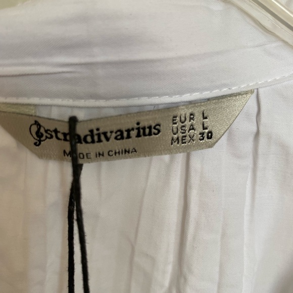 Stradivarius White Poplin Button Front Tier Collared Midi Dress - Picture 4 of 7